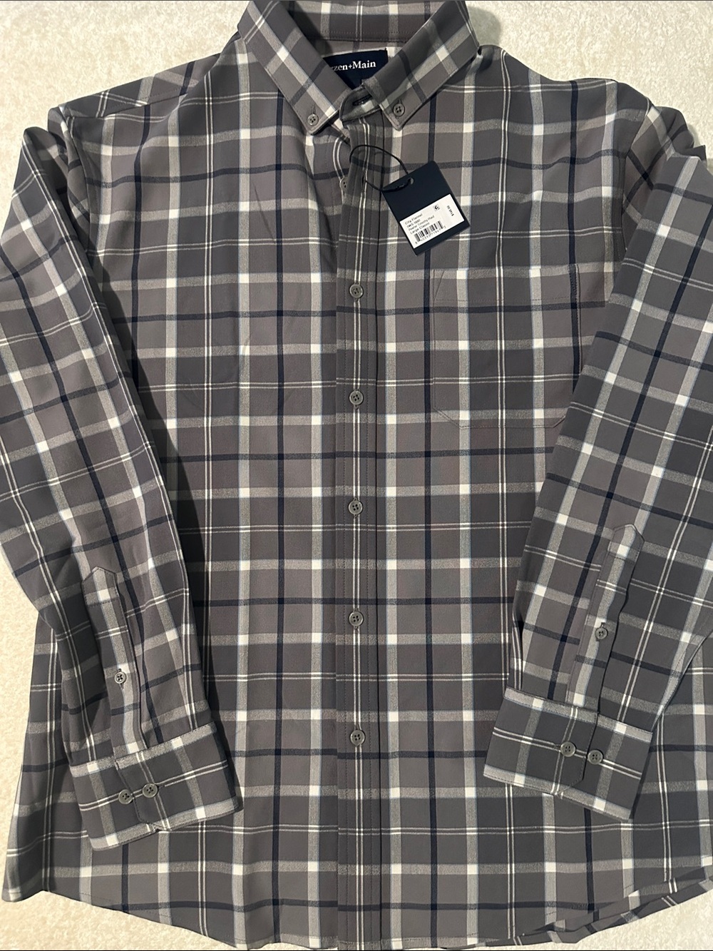 Mizzen+Main Men's Gray Plaid Performance Button-Down Shirt